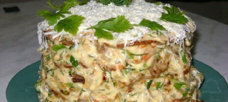 Бутербродный торт с грибами и курицей